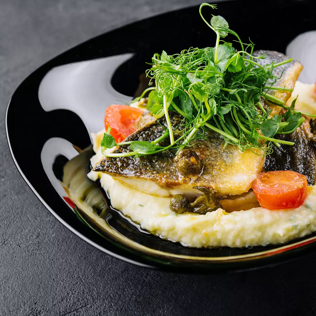 Skrei Rezept_Fried norwegian skrei cod fish filet with mashed potatoes